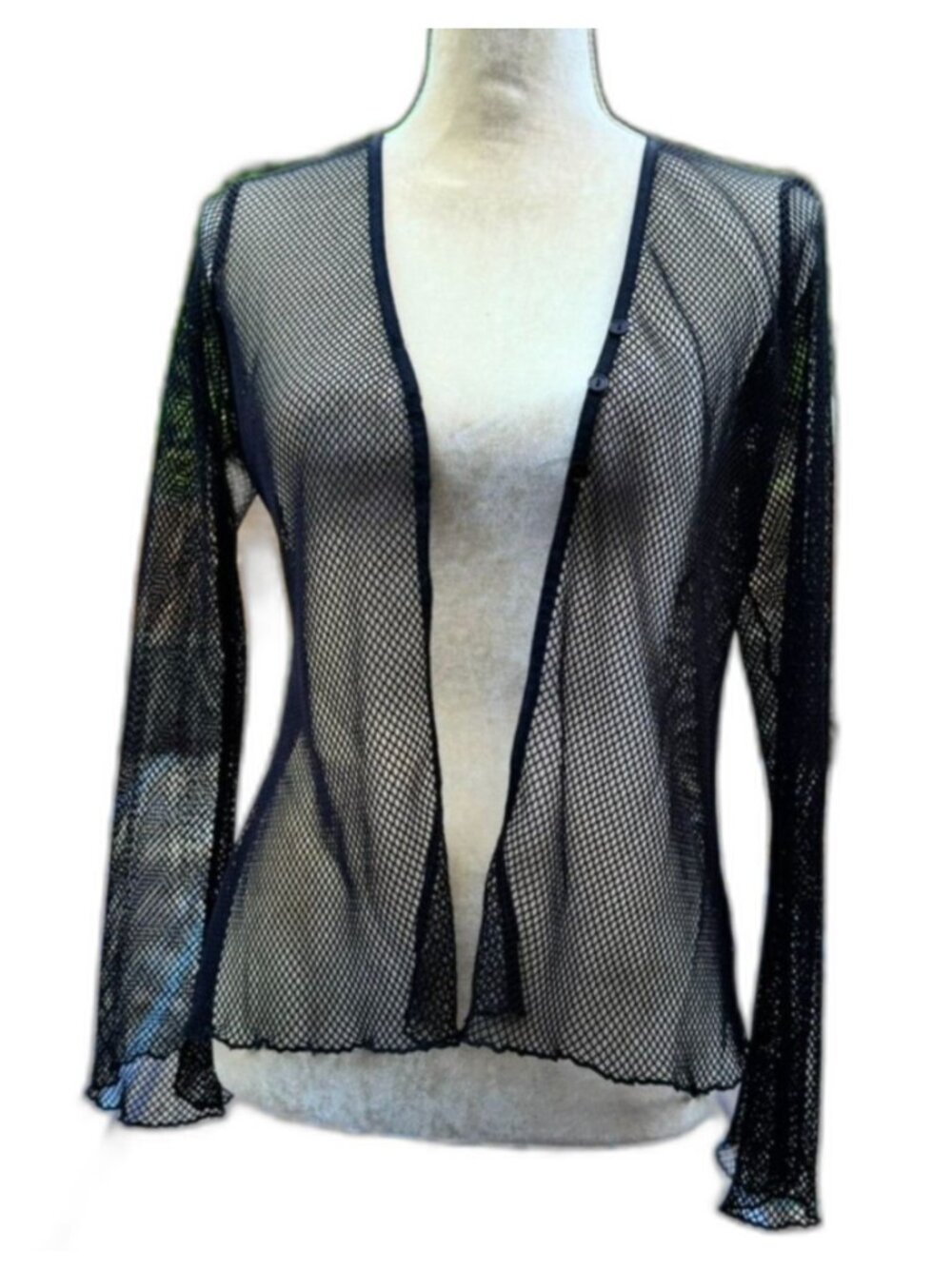 Womens Black Sheer Mesh Fishnet Cardigan Gothic Alternative Edgy Y2K Rave Size S